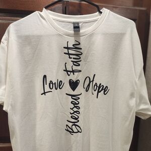 Gildan White T-Shirt Large Faith Hope Love